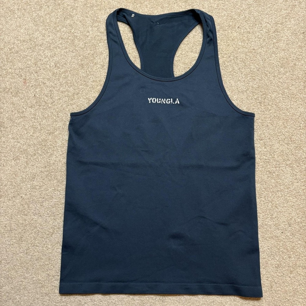 YoungLA Tank Mens Small Blue Stringer Sleeveless Bodybuilding Gym Workout